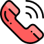 Icono de auricular telefónico curvado de color rojo sobre un fondo blanco, un símbolo de teléfono reconocible utilizado para recursos multimedia que mencionan contacto o comunicación.